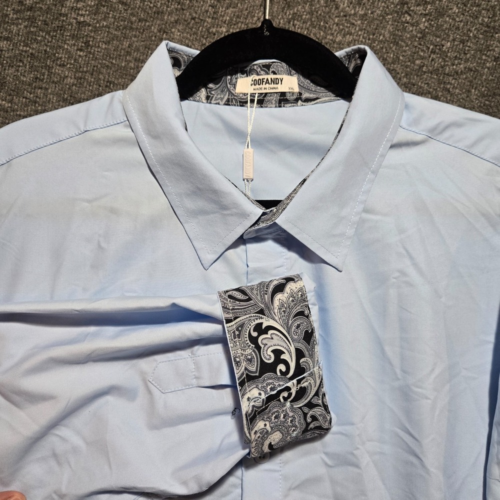 Coofandy Button Shirt Superfine Denier Flip Cuffs Blue Sz 2XL NWT
